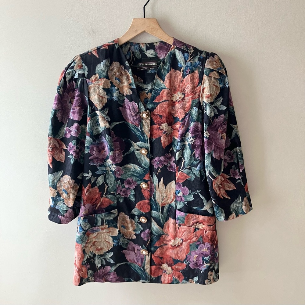S.L. FASHIONS Vintage Floral Puff Shoulder Blazer